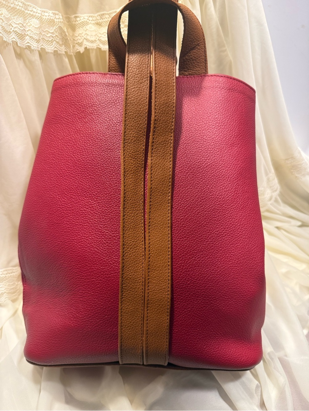 Cristina OROZCO Red Pebbled Leather Backpack Sling Festival Boho Quiet Luxury - Picture 7 of 10